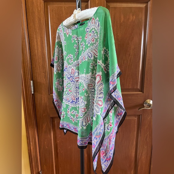 Talbots Cover Up 100% Silk Sheet Paisley Green Multicolor Top Size S/M - Picture 2 of 12